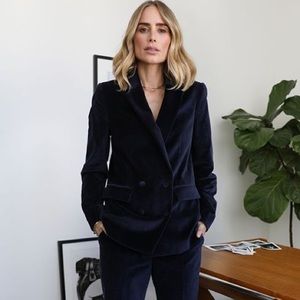 Anine Bing Ella Blue Velvet Blazer